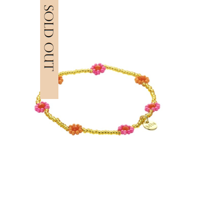 54966mix05 Armband Flowers Roze.Oranje