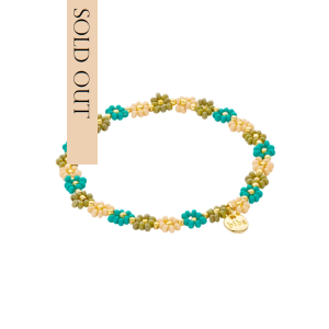 54774MIX03 Armband Biba Bloem Kakigroen.Turquoise.Beige 54774MIX03 Armband Biba Bloem Kakigroen.Turquoise.Beige