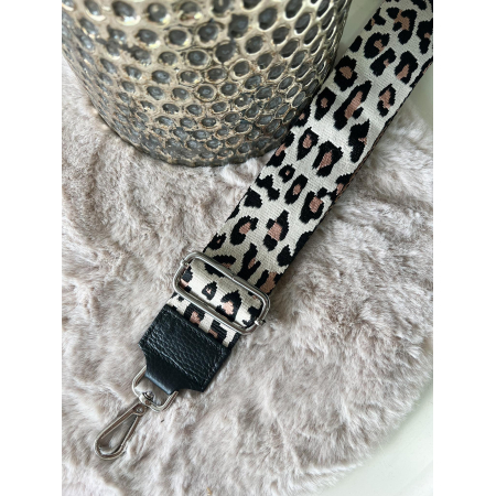 2719 Tassenriem Zilver.Zwart.Leo