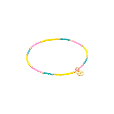 54249Mix08 Armband Biba Mini beads Geel.Roze.Turquoise