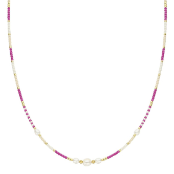 61427mix02 Ketting Biba Beaded Pearl Roze.Beige