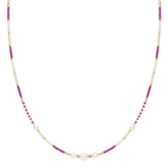 61427mix02 Ketting Biba Beaded Pearl Roze.Beige