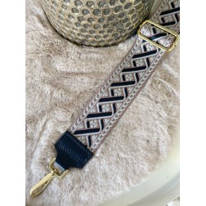 1464 Tassenriem Goud.Donkerblauw Taupe 