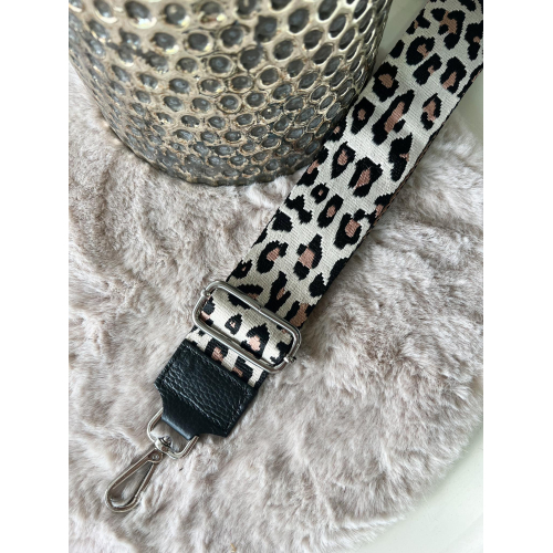 2719 Tassenriem Zilver.Zwart.Leo