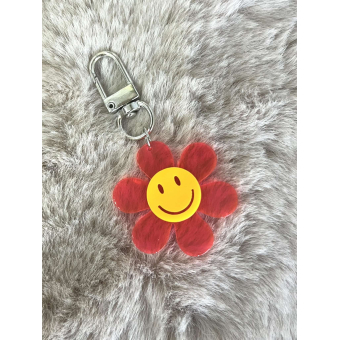 3341 Sleutelhanger Smiley Flower Neon Roze