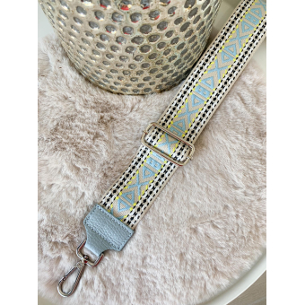 658 Tassenriem  Zilver Aztec.Lichtblauw 
